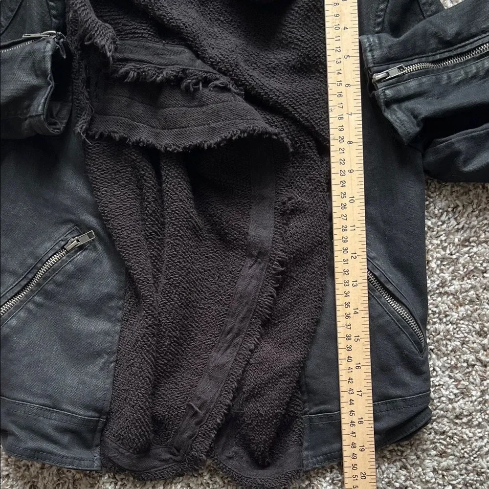 NWOT Free People Front Draped Coated Denim Moto Jacket Black size 2 - Picture 13 of 14